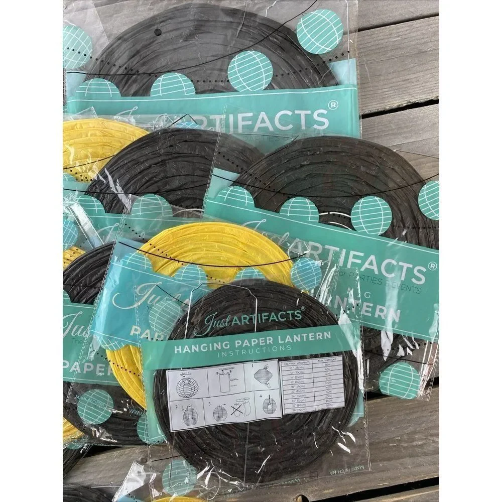 Hanging Paper Lanterns 4 Sizes Just Artifacts Lot Of 14 Black And Yellow